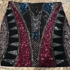 Black and Red Sequin Mini Skirt | Party / Night Out